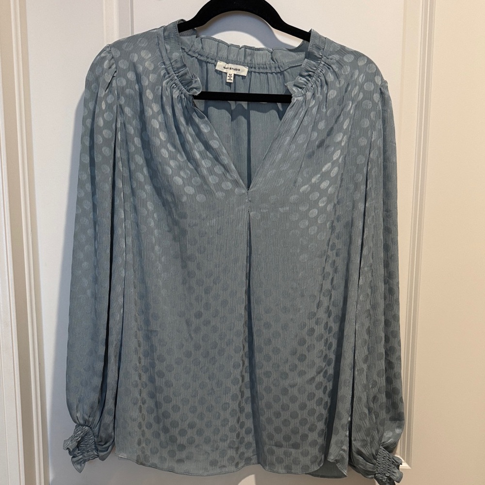 Max Studio Light Green Polka Dot Blouse